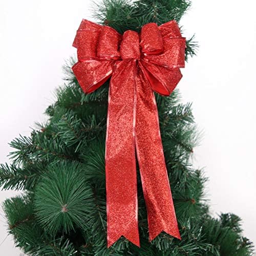 Soimiss 1 זוג גודל גדול עץ חג המולד קשת קשת דקורטיביים אדומים סרטי משי מוזהבים אדומים