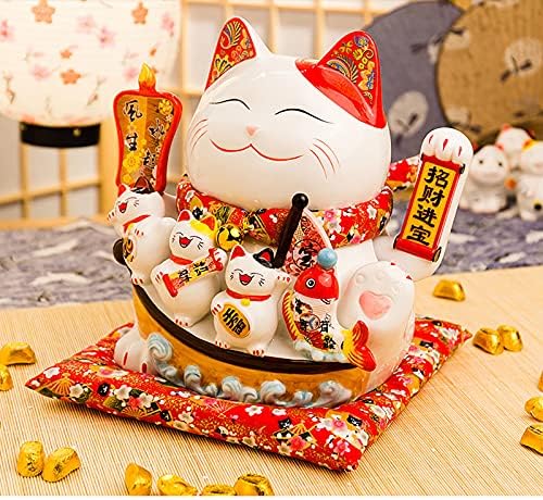 Fayang Maneki Neko, Lucky Fortune Cat, 11 Controling Ceramic Maneki Neko, חתול מזל גדול, חתול ברי מזל יפני, קישוטי חנות ביתיים מתנה מתנה עסקית, L