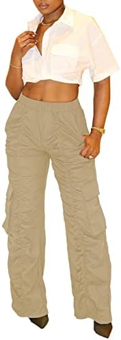 מכנסי רץ לנשים ווגטיים מכנסיים אלסטיים מותניים גבוהים עייפות צבא עייפות מכנסי מטען ישר מכנסי עבודות רגל רחבות
