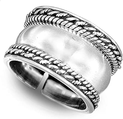 בוהו - טבעות בוהו מכסף סטרלינג 925 לנשים, טבעת אגודל רחבה, מתכווננת