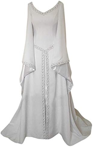 שמלות מזדמנות לבושות לנשים שרוול ארוך צווארון v שמלת ימי הביניים באורך רצפה באורך גדול
