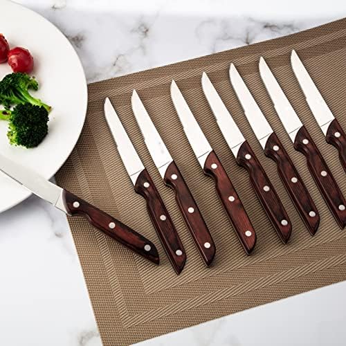 לבשל סטייק סכינים, סטייק סכין סט עם עץ ידית נירוסטה משונן מטבח סכין סט של 8 למסעדה כלי שולחן מדיח כלים בטוח
