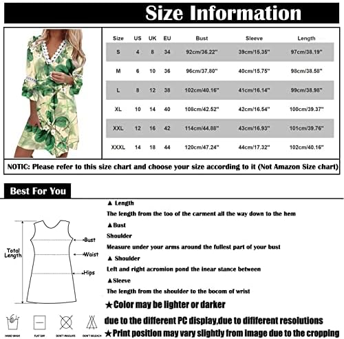 שמלה לנשים, מזדמן 3/4 שרוול צווארון פרחוני מיני שמלת 2023 קיץ בציר איחה רופף טוניקת שמלות