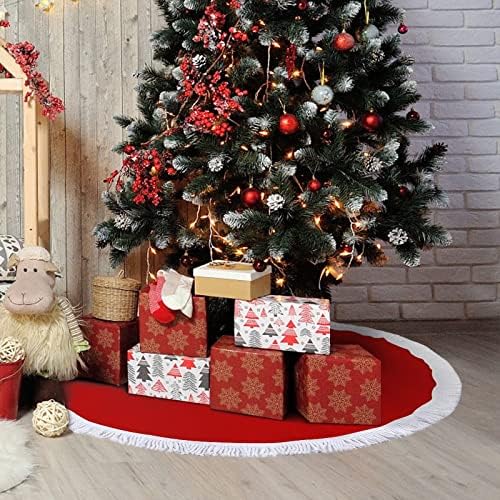 כפפות אגרוף אדומות חצאית עץ חג המולד לקישוטים למסיבות חג עם תחרה ציצית