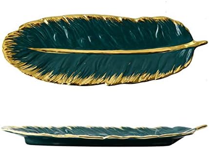 קרמיקה צלחת זהב ירוק בננה עלה צורת פורצלן מתאבן קינוח תכשיטי צלחת צלחת אוכל סושי כלי שולחן,36 * 12.5 * 2.5 סנטימטר