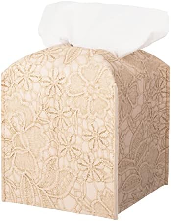 מכסה קופסת רקמות עור PU מחזיק ברקמות מרובעות מחזיק רקמות פנים מארגן נייר מתקן לשטח שיש של יהירות אמבטיה, שידה, שולחן, משרד, מכונית, קריי - לבן + אורז משמש