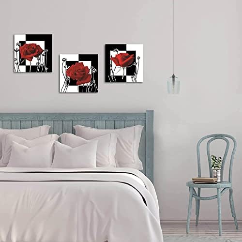 BAMDEYA עיצוב קיר אדום עיצוב קיר שחור ולבן אמנות קיר ורד בד הדפסים פרחים אמנות תמונה PORTER PORTE
