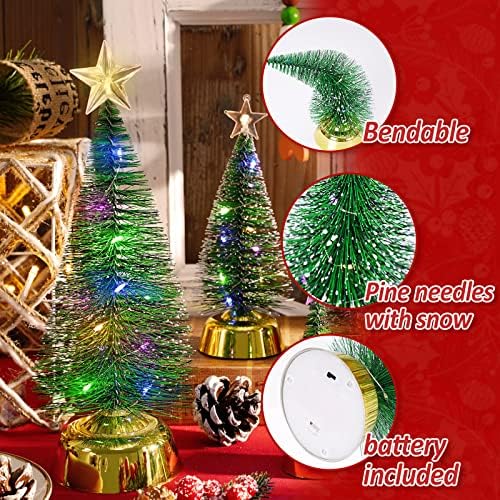 AndyDesign Skindtop Desktop Mini Pine עם אורן מיניאטורי חלבית LED עם עץ חג המולד צבעוני עם כוכב למשרדי שולחן משרד ביתי מלאכות קישוט חורף מלאכה