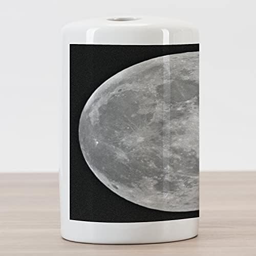 מחזיק מברשת שיניים קרמיקה של אמבסון ירח, ירח מלא בשחור לבן צילום מפורט של תמונה עם נושא חלל שמימי, משטח דקורטיבי רב -תכליתי לחדר אמבטיה, 4.5 x 2.7, שחור אפור בהיר