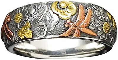 רטרו חמניות שפירית טבעות בוהו דייזי פרח מגולף טבעת יום נישואים להקת טבעת נצח תכשיטי לנשים ילדה מתנה