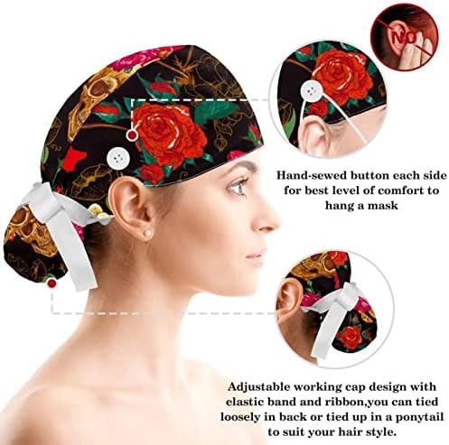 פרחים טרופיים מתכווננים עלים דקלים דפוס כובע בופנט עם כפתורים לשפשף כובע
