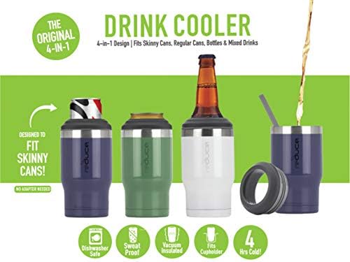 צמצם את Can Cooler - 4 -in -1 מפלדת נירוסטה מחזיק ומחזיק בקבוקי בירה, 4 שעות קר - הקירור של המשקה עבור 12 פחיות רזות, פחיות רגילות, בקבוקים ומשקאות מעורבים - רשת כהה, גלוס אטום