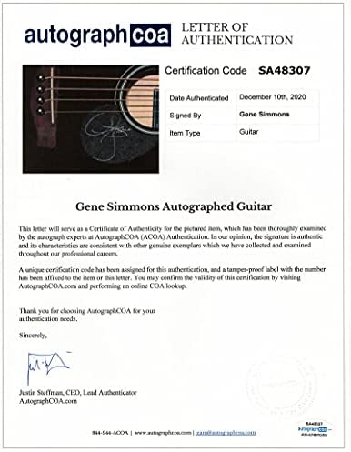 ג ' ין סימונס חתם על חתימה איבנז גיטרה בס אקוסטית בגודל מלא-נשיקה אקואה