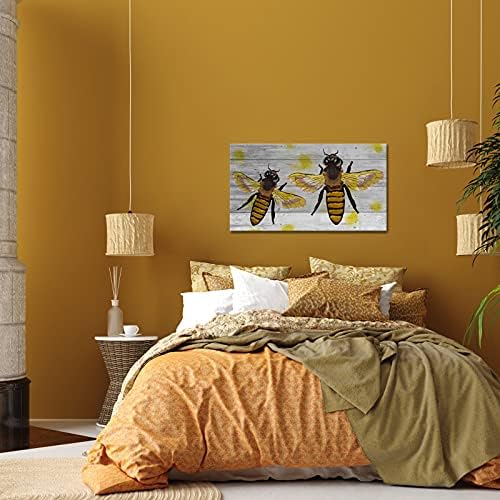 גדול גן דבורת תמונה קיר אמנות צהוב דבש דבורת חרקים מופשט צהוב ואפור יצירות אמנות גלריה לעטוף למטבח בית תפאורה מוכן לתלות 20 על 36 אינץ