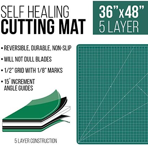 אספקת אמנות אמריקאית 36 x 48 ירוק/שחור ריפוי עצמי מקצועי בן 5 שכבות כפול דו צדדי עמיד ללא החלקה חיתוך חיתוך חיתוך, טלאים, אומנויות תפירה ומלאכה