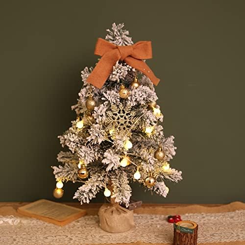עץ חג המולד קטן עץ מלאכותי 22 פנימה עם אורות, נוהר שלג, כדור חג המולד, חרוט אורן, סרטי חג המולד, חליפת חג המולד, שולחן שולחן בית חג המולד DIY+עץ)