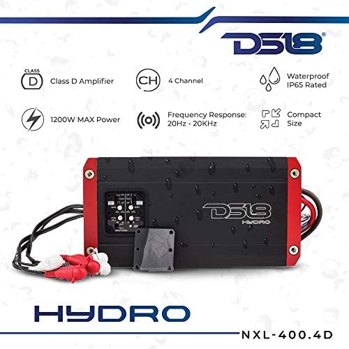 DS18 HYDRO NXL400.4D ברמה הבאה בטווח מלא טווח מלא ימי דיגיטלי 4 ערוצים 1200 וואט מקסימום מגבר רב -ערוצי -כל אלמנטים לכל היישומים