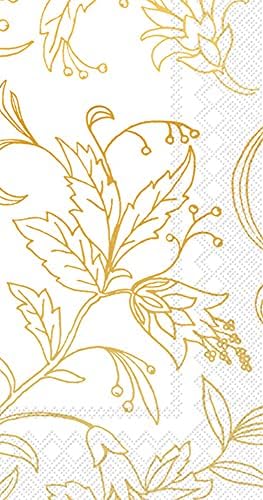 מפיות נייר מגבות אורח 3 שכבות של IHR, 8.5 x 4.5 אינץ ', זהב לבן פרח זהב זהב לבן