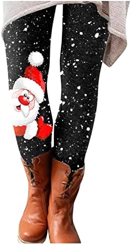 גרביונים של Ruziyoog לנשים מודפסים לחג המולד מודפסים אימון מותניים מכנסיים חותלות בקרת בטן סנטה קלאוס מכנסי טרנינג חדר כושר