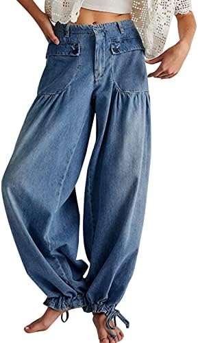 מכנסי ג'ינס רחבים לנשים עם מותניים גבוהים מכנסיים רגל רחבים מכנסיים רופפים בכושר קפלים וינטג 'משנות ה -90 סינץ