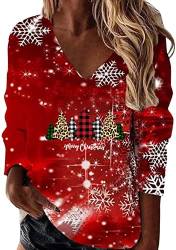 סווטשירטים לחג המולד לנשים 2022 צווארון נצנצים איש שלג חולצות מודפסות שרוול ארוך מזדמן חולצות סוודר רופפות