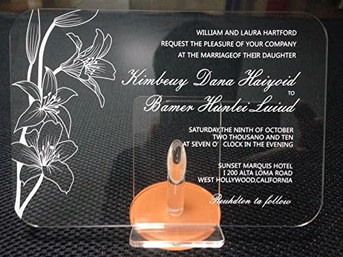 BestLife Acrylic כרטיס הזמנה לחתונה ברורה עם דפוס נרקיס, הזמנות לחתונה, חתונה מזמינה כרטיס, הזמנות אקריליות