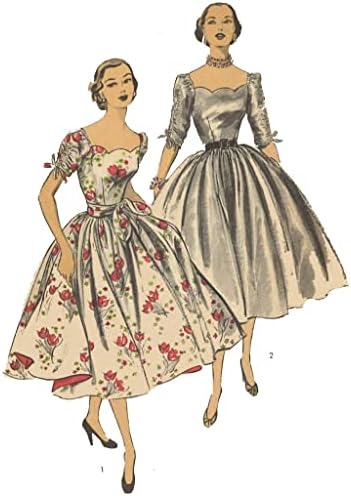 דפוס התפירה של וינטג 'משנות החמישים: שמלת ערב עם מחשוף מסולס, שחור ולבן, A6122